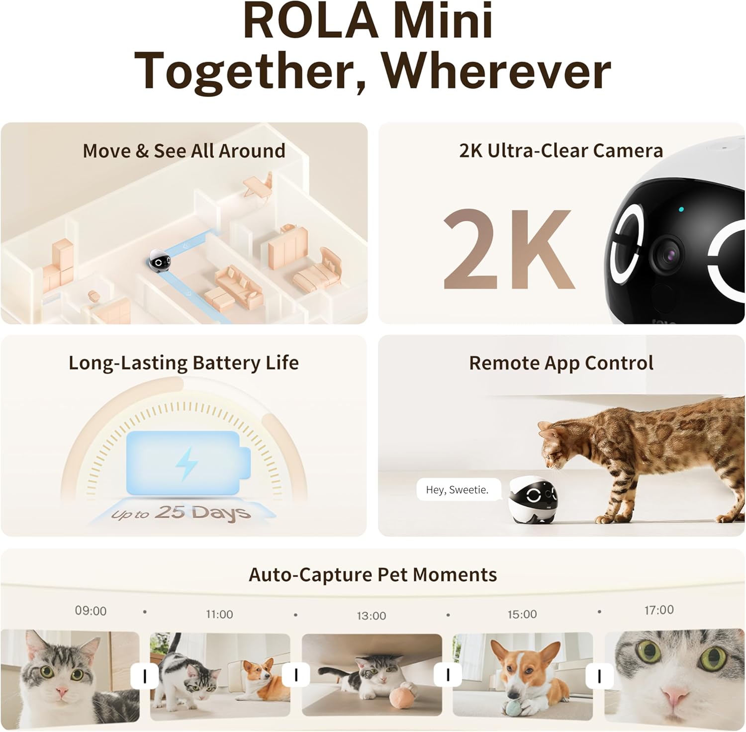 Enabot EBO ROLA Mini: cámara robot móvil 2K para mascotas