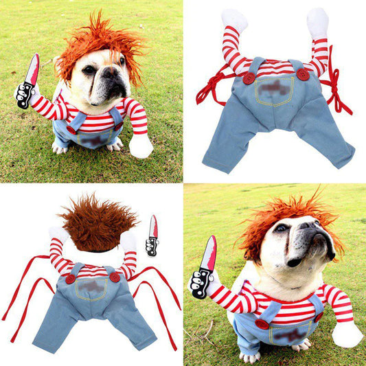Disfraz cómico de Halloween para perro y gato: outfit de cosplay con cuchillo