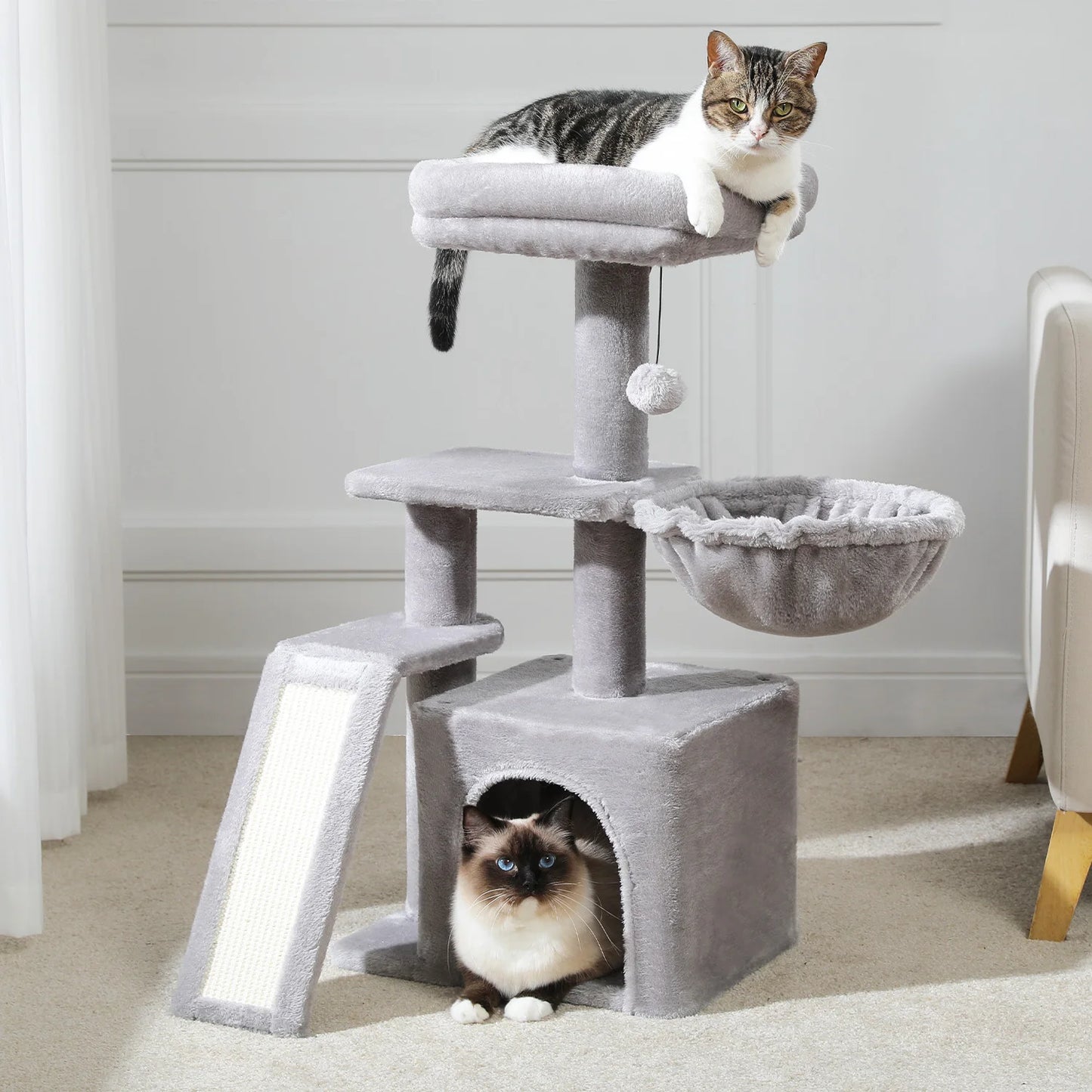 Árbol rascador premium 3-en-1: transformable, sisal, nido y hamaca de lujo
