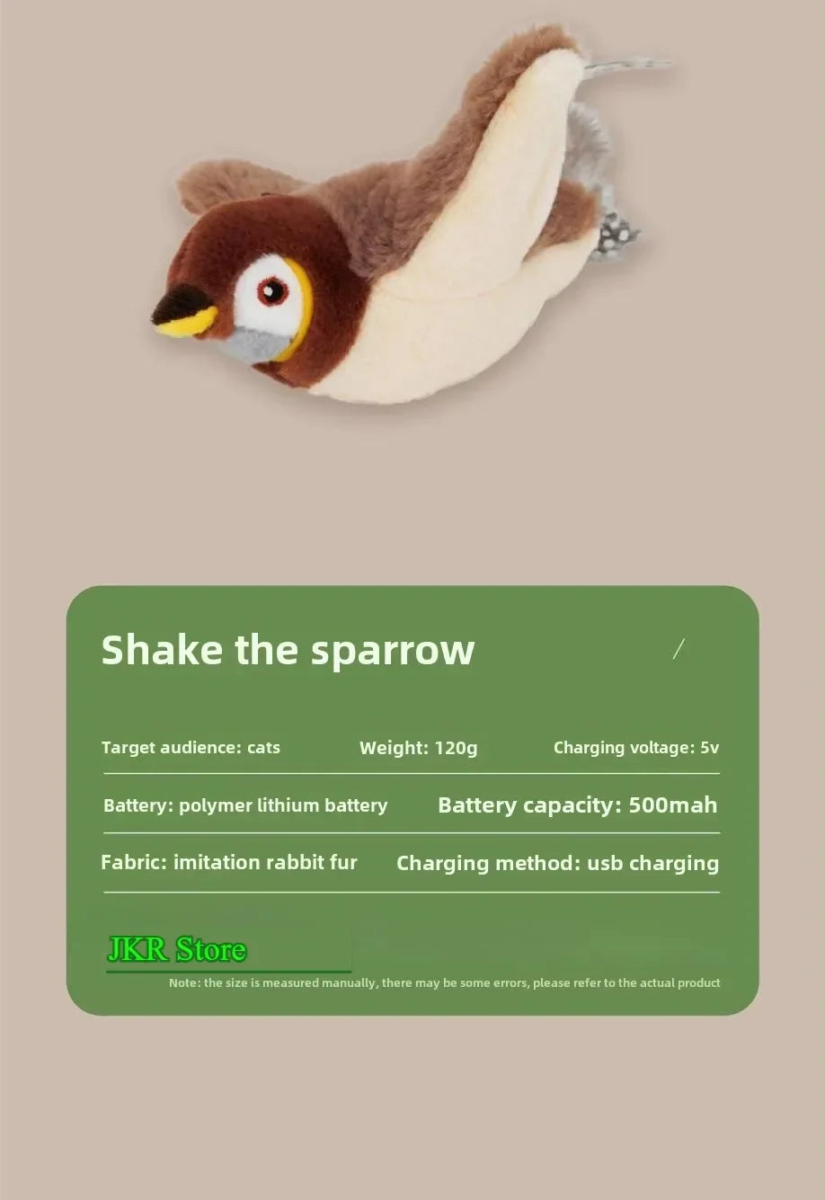 gorrión de juguete para gatos. Vuela y trina realista