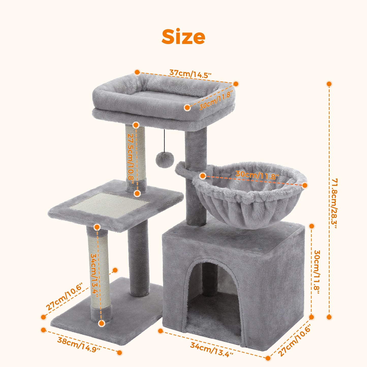 Árbol rascador premium 3-en-1: transformable, sisal, nido y hamaca de lujo