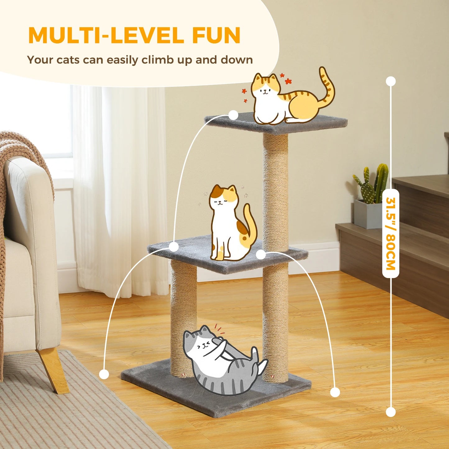 Árbol rascador premium 3-en-1: transformable, sisal, nido y hamaca de lujo