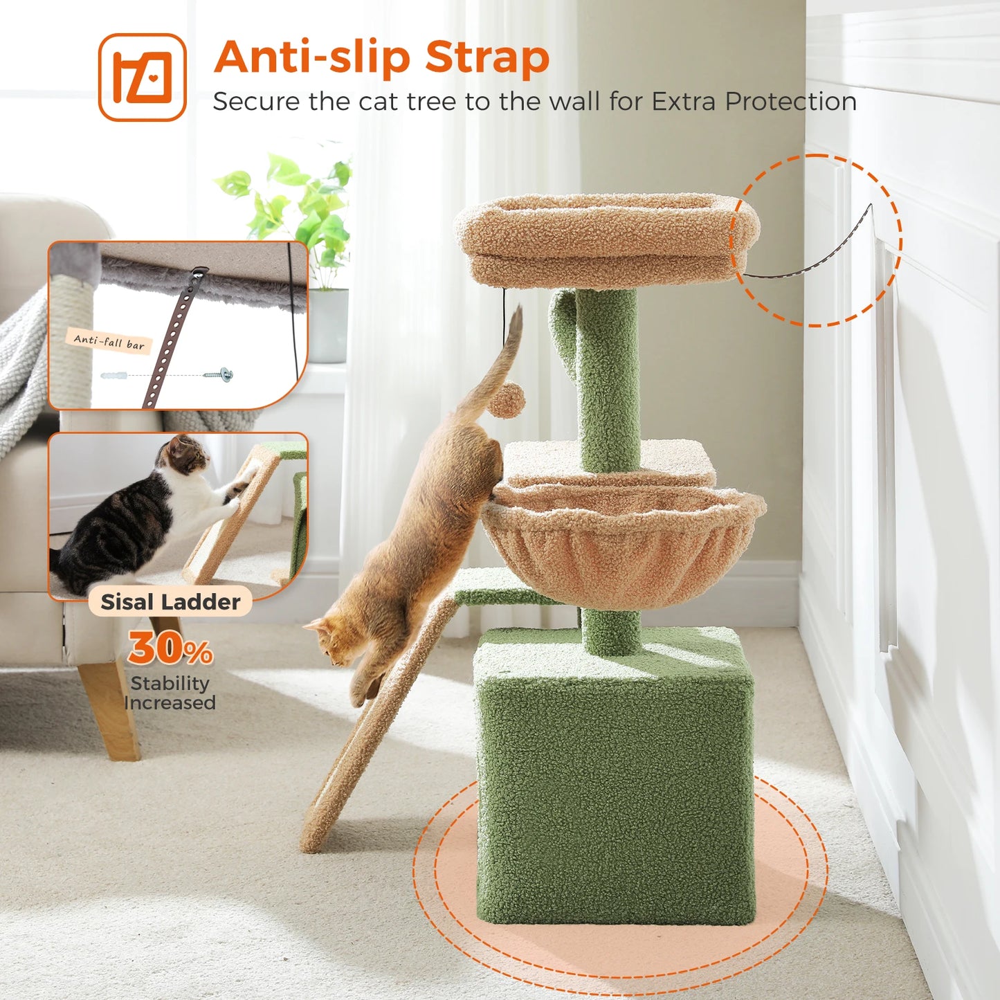 Árbol rascador premium 3-en-1: transformable, sisal, nido y hamaca de lujo