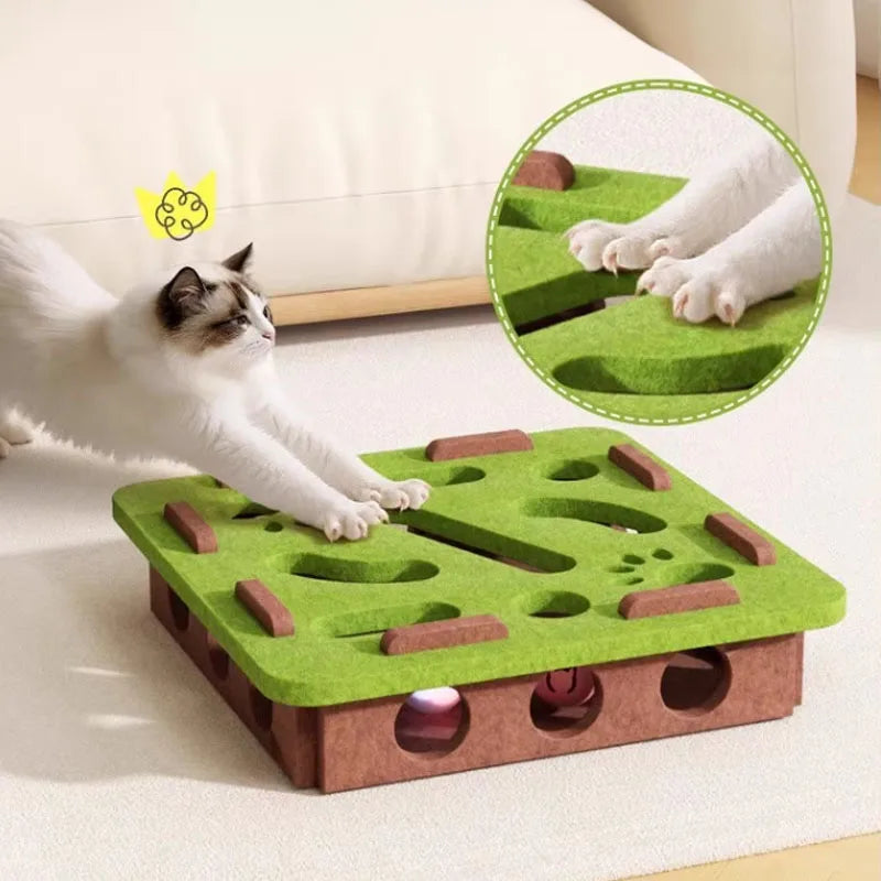 ¡3 en 1! Rascador de Fieltro Interactivo, Casa y Lanzador de Pelotas 🎾
