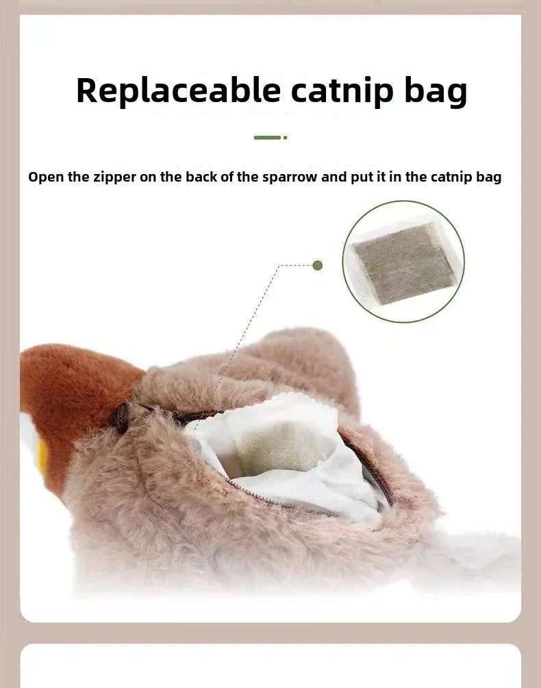 gorrión de juguete para gatos. Vuela y trina realista