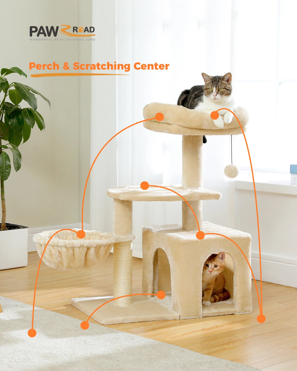 Árbol rascador premium 3-en-1: transformable, sisal, nido y hamaca de lujo
