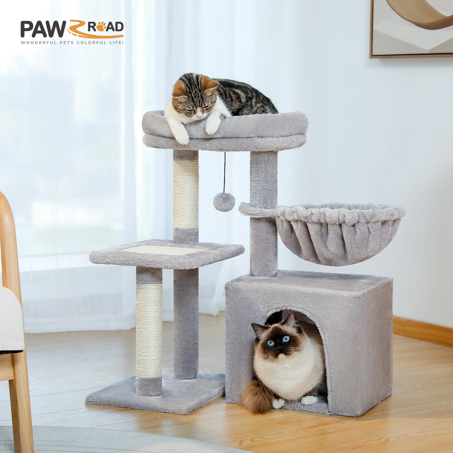 Árbol rascador premium 3-en-1: transformable, sisal, nido y hamaca de lujo