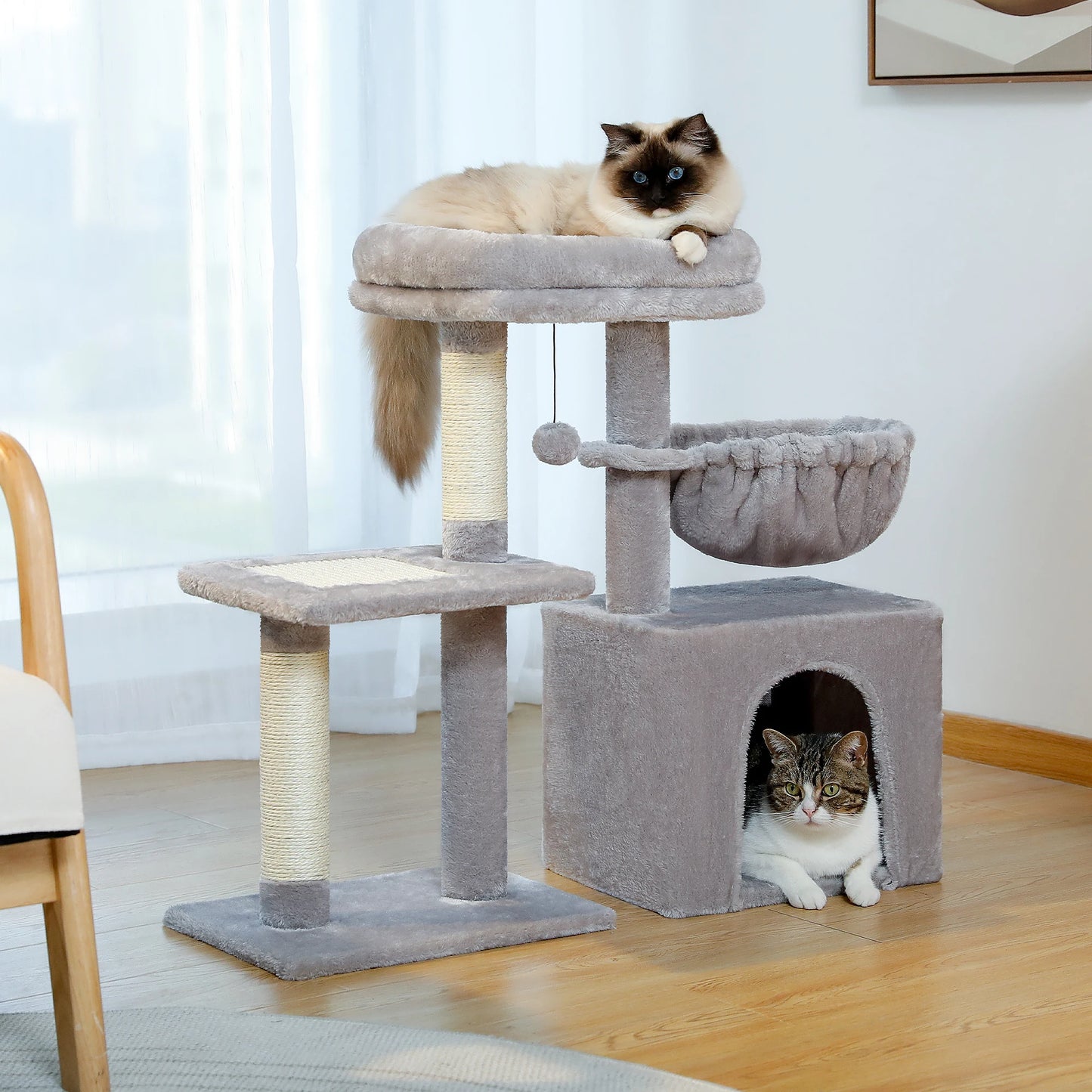 Árbol rascador premium 3-en-1: transformable, sisal, nido y hamaca de lujo