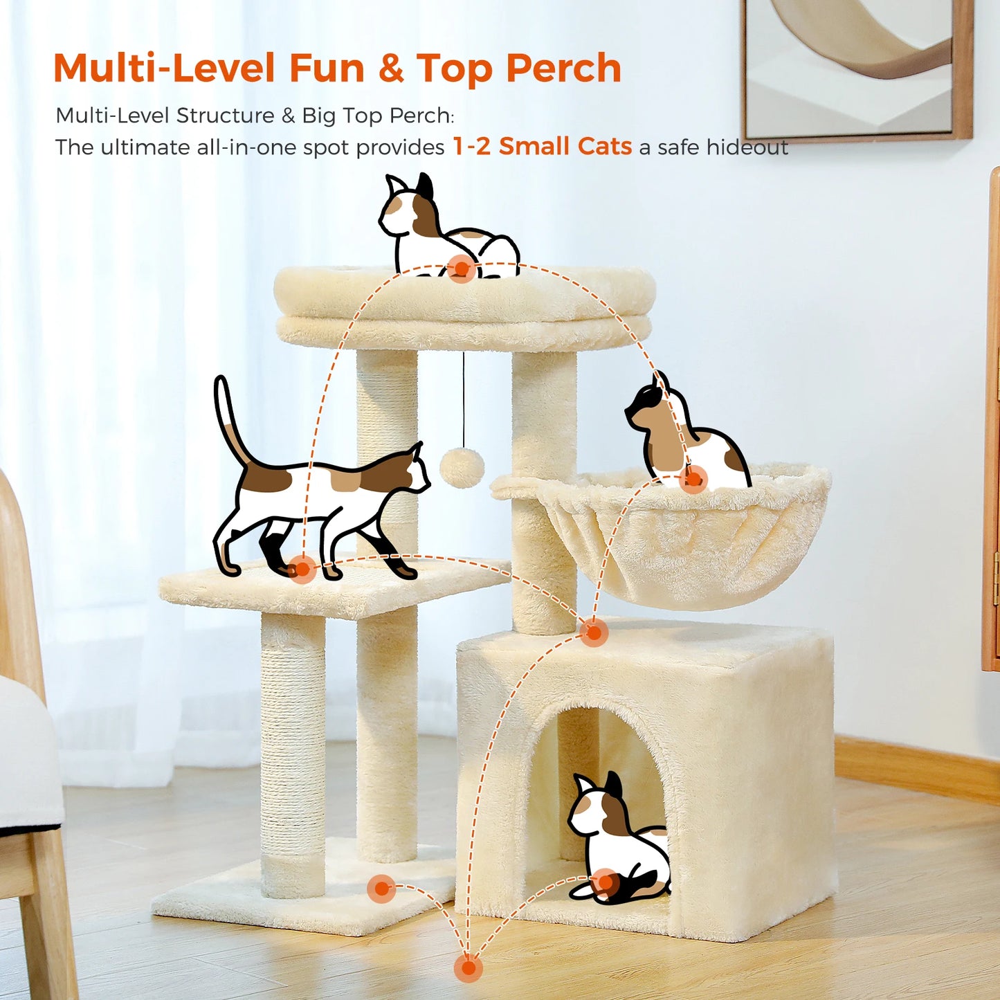 Árbol rascador premium 3-en-1: transformable, sisal, nido y hamaca de lujo