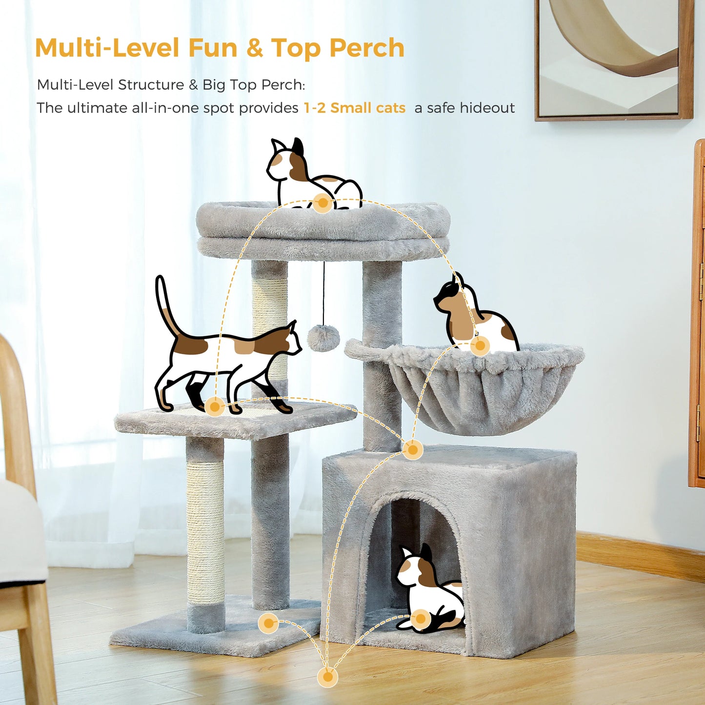 Árbol rascador premium 3-en-1: transformable, sisal, nido y hamaca de lujo