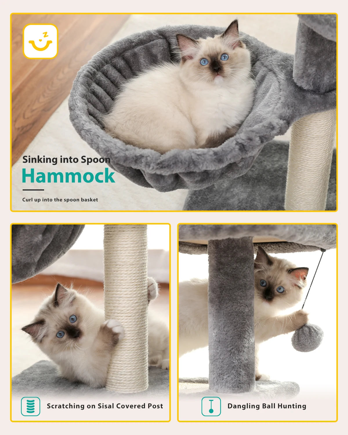 Árbol rascador premium 3-en-1: transformable, sisal, nido y hamaca de lujo