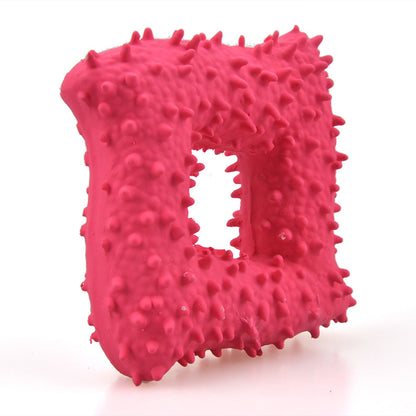Juguete de látex para perros - Hueso con púas, cubo, cactus con chirridos para limpieza dental.