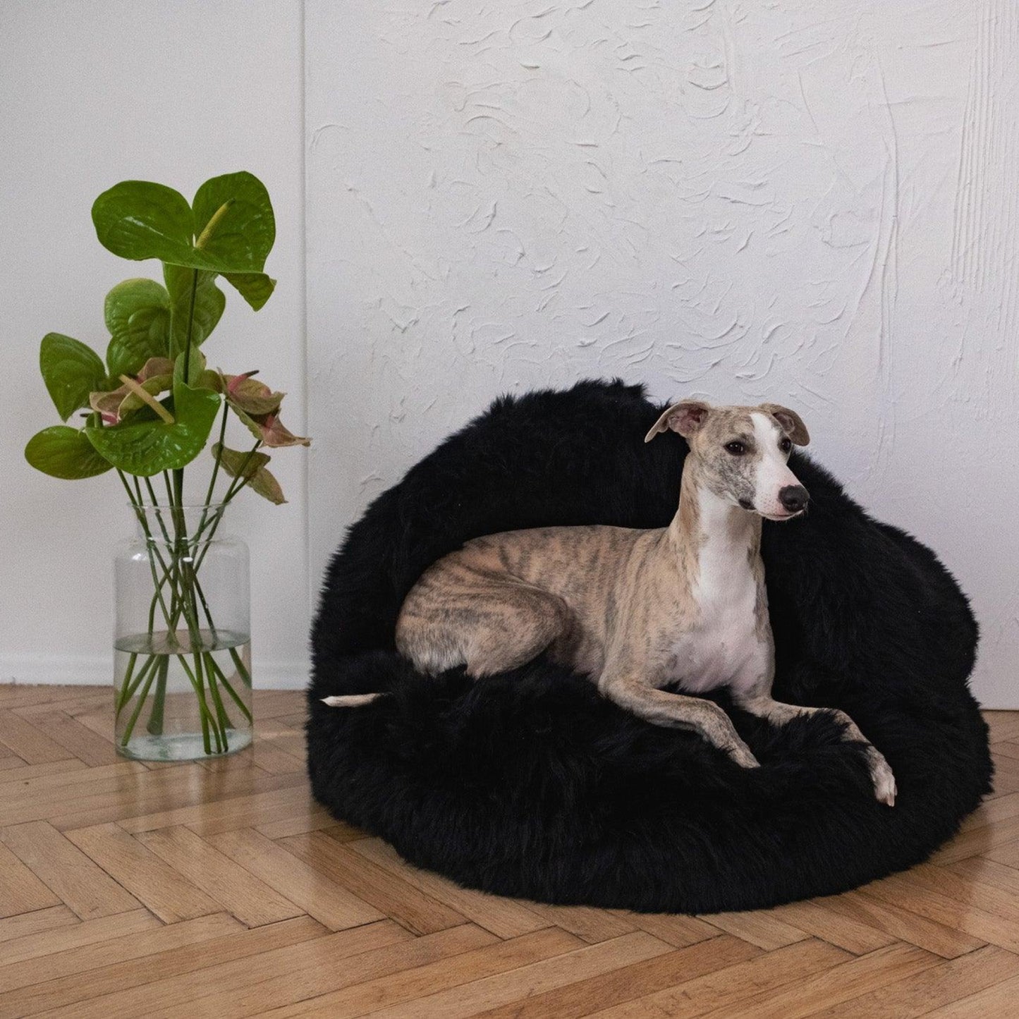 Natural Sheepskin Pet Cave - Black-2