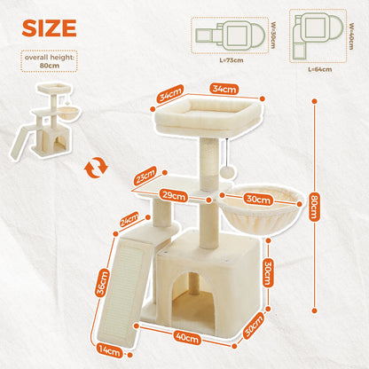 Árbol rascador premium 3-en-1: transformable, sisal, nido y hamaca de lujo