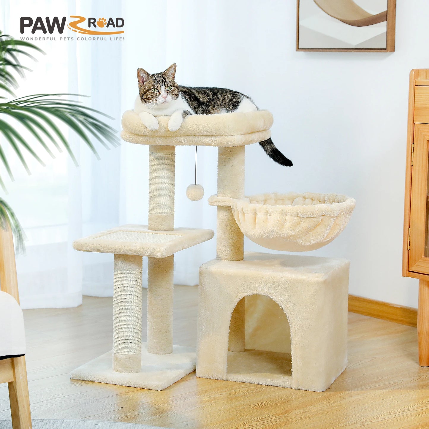 Árbol rascador premium 3-en-1: transformable, sisal, nido y hamaca de lujo