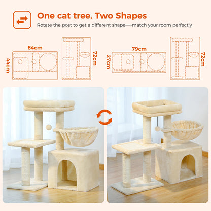 Árbol rascador premium 3-en-1: transformable, sisal, nido y hamaca de lujo