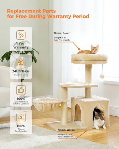 Árbol rascador premium 3-en-1: transformable, sisal, nido y hamaca de lujo